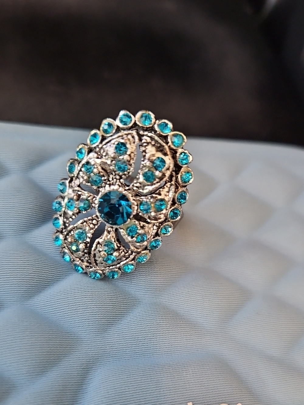 Turquoise Crystal Oval Statement Ring - Unbranded